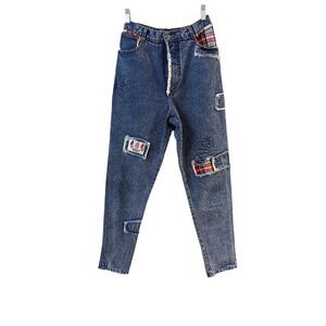 Vintage Mercy's USA Size 26 Straight Leg Distressed Patch Jeans Blue High Rise